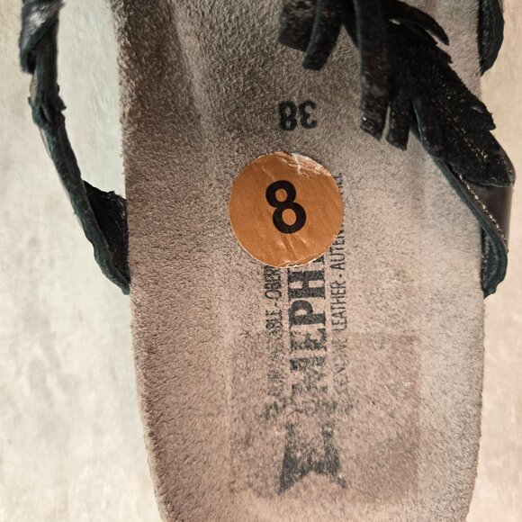 Mephisto Boho Sandals Size 8 Metallic Slip On Strappy Low Wedge Comfort Slides - Picture 10 of 10